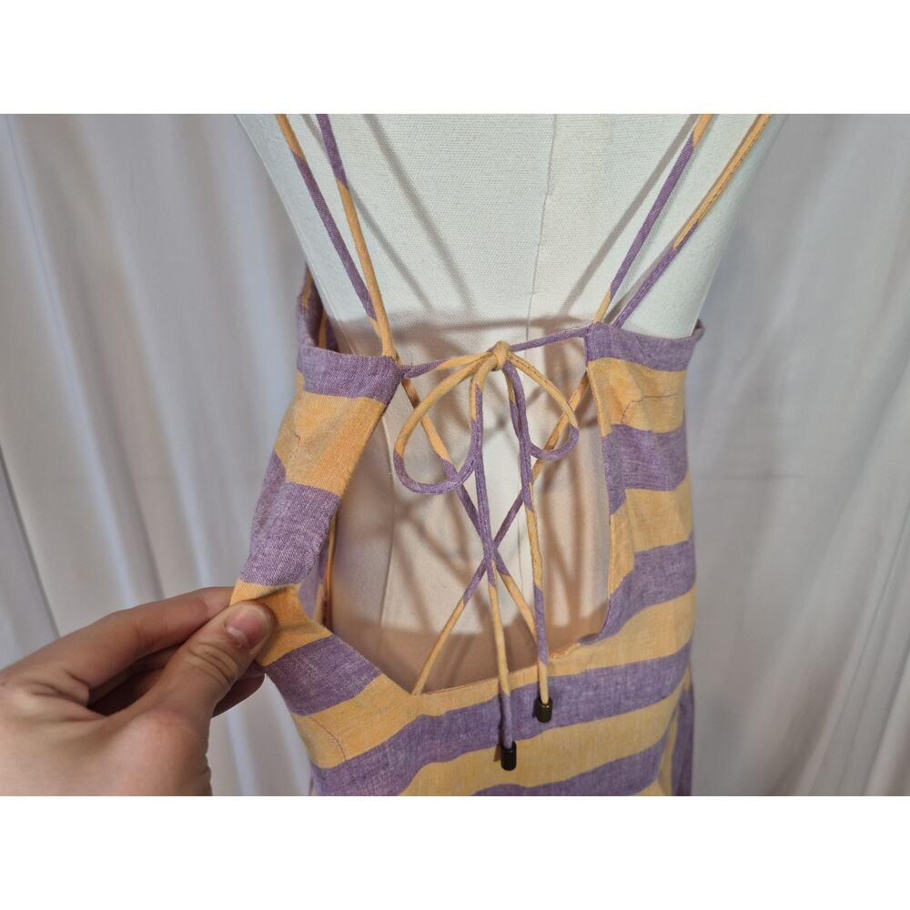 Anthropologie Grommet Halter Orange Purple Linen Blend Maxi Dress Medium - Picture 12 of 13